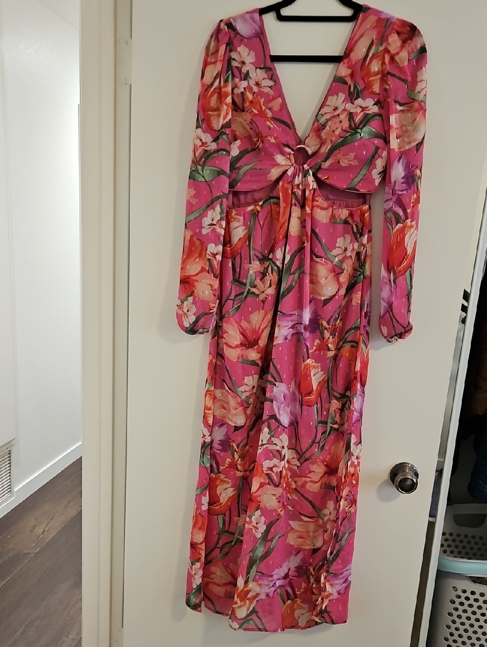 Pink Floral Cutout Maxi Dress